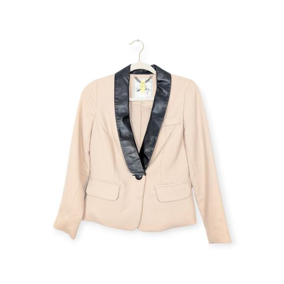 Milly Cream Single Breasted Leather Contrast Tuxedo Blazer Size 4 - Picture 1 of 8